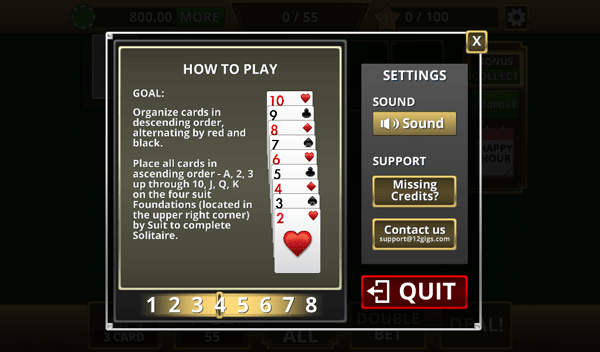 Vegas Solitaire - Options